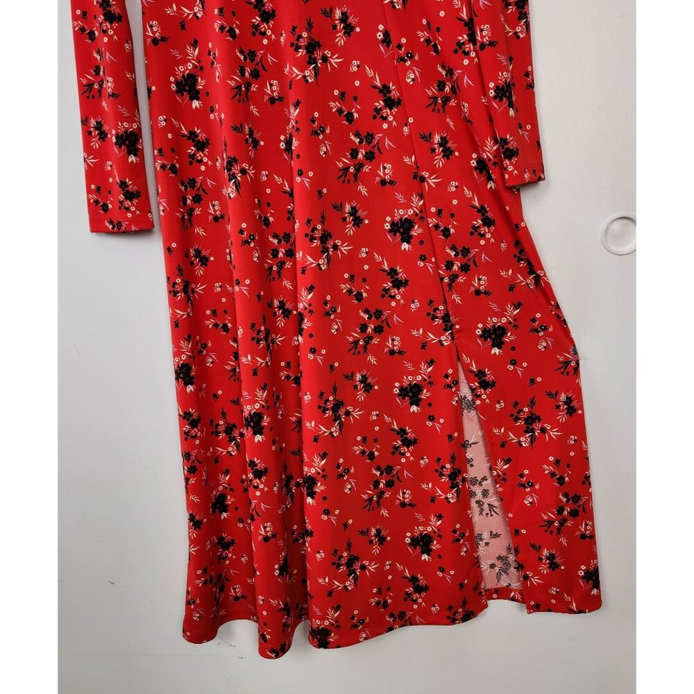 Banana Republic Red & Black Floral Long Sleeve Knit Maxi Dress, L, Cottagecore - Picture 3 of 9